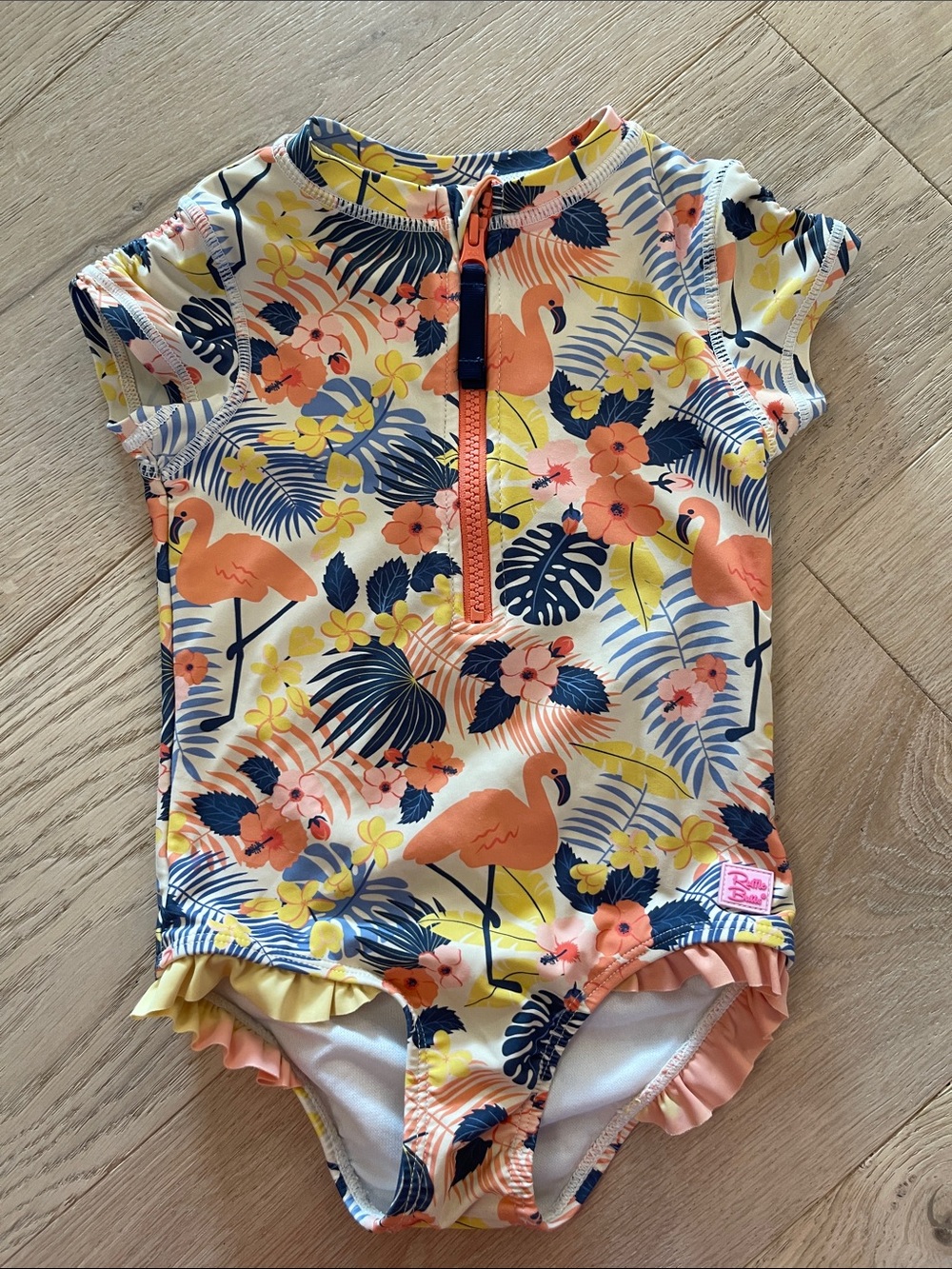 Ruffle Butts Tropical Flamingo Rash Gaurd One-Piece Swimsuit Size 4T